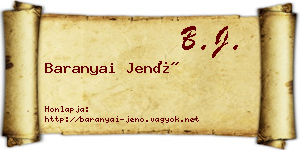 Baranyai Jenő névjegykártya